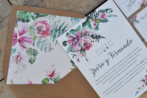 Invitación de boda con helechos