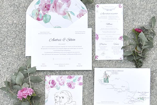 Rosas y acuarelas para tu invitación de boda